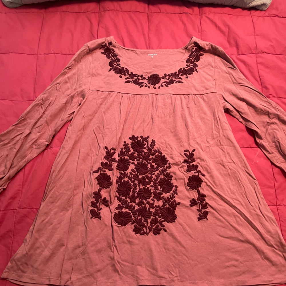 Garnet Hill 
Pink Tunic with Burgundy Embroidery